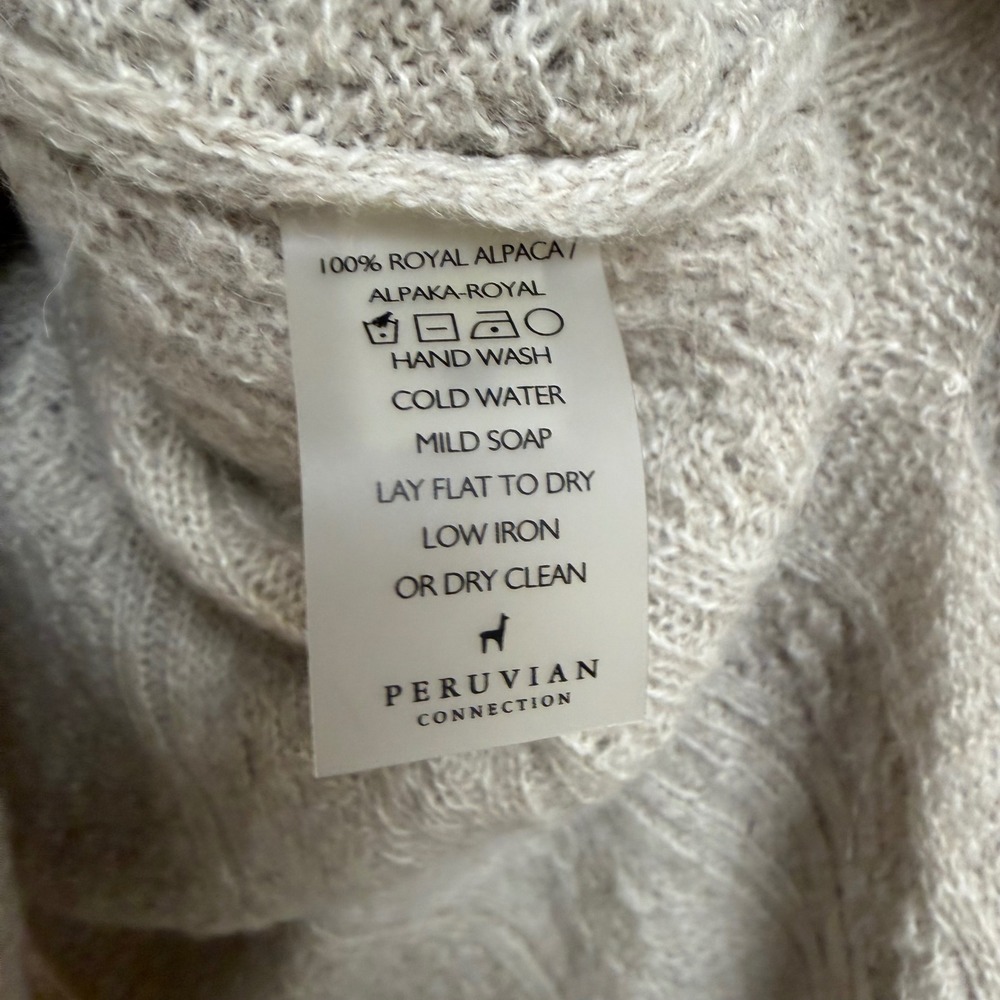 Peruvian Connection Fisherman Royal Alpaca Cable Knit Sweater Beige‎ Old Money S - Picture 3 of 8